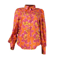 Rosa Clothing - Puff Sleeve Lapel Print Shirt: Green /