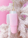 Rock Paper Scissors - Pink Glittered Trendy Tumbler Christmas Ornament