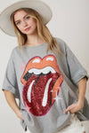 Rolling Stones Heather Grey Sequin Tongue Tee