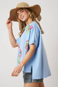 Fantastic Fawn - Sequin Pool Tube Short Sleeve Tee: LIGHT BLUE