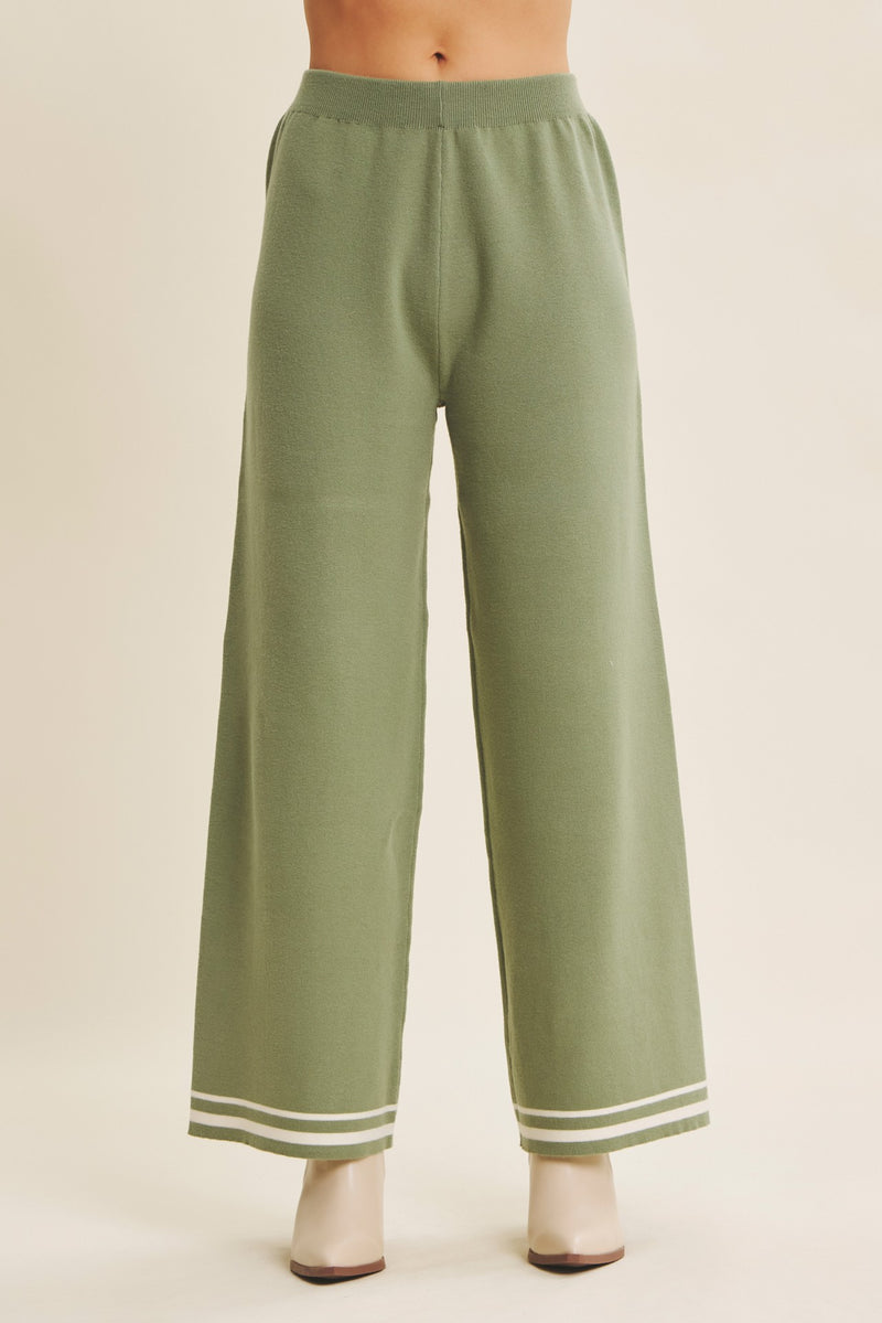 Sage Green Sweater Pants With Elastic Waist