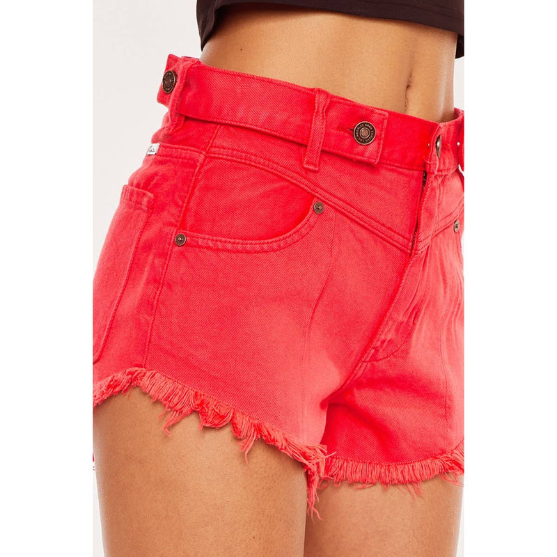 Maddy Short: Red High Rise Western Shorts