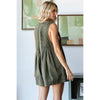 Olive Front Pleated V Neck Sleeveless Denim Romper