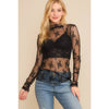 Black Mesh Lace High Neck L/S Fitted Top