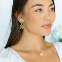 Splendid Iris - Clementine, Pave Stone Double Drop Earrings: Olive