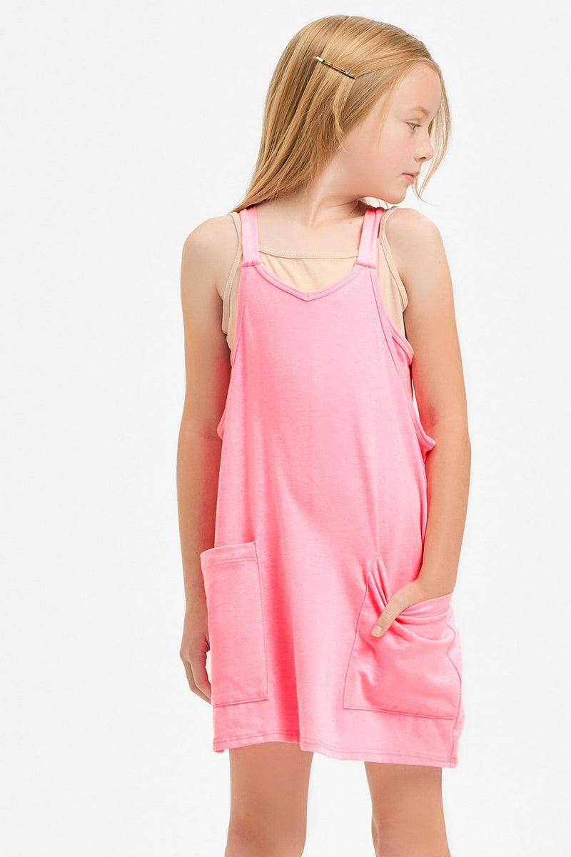 Neon Pink Kids Romper Dress