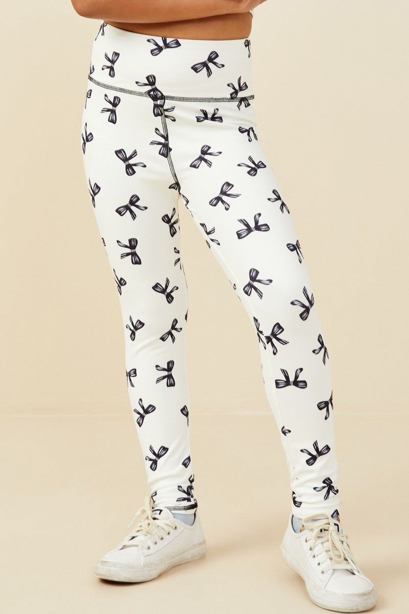 Girls Ribbons And Bows Printed Active Leggings