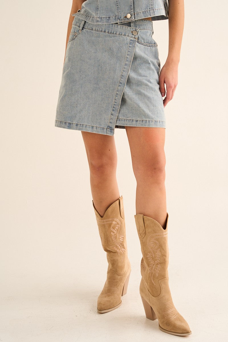 Denim Buttoned Front Skirt