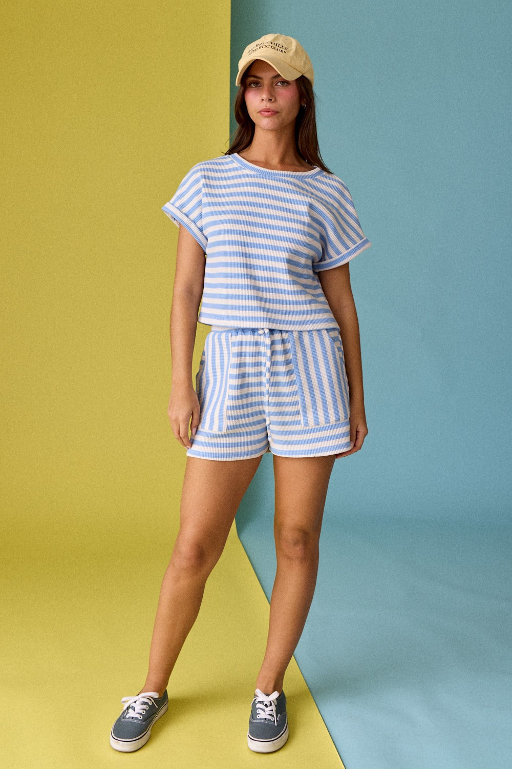Blue Waffle Striped Set