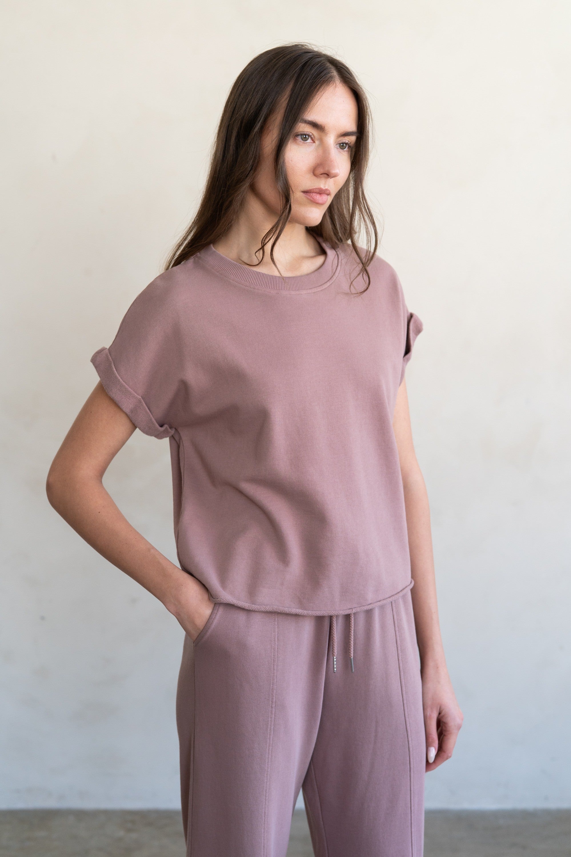 Antler Pink Rolled Sleeve Relaxed Tee