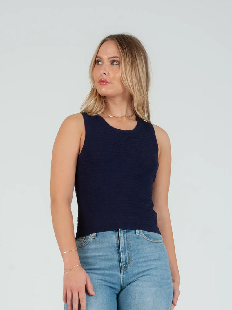 Lori Top: Women's Navy Spring Knit Shell Tank Top