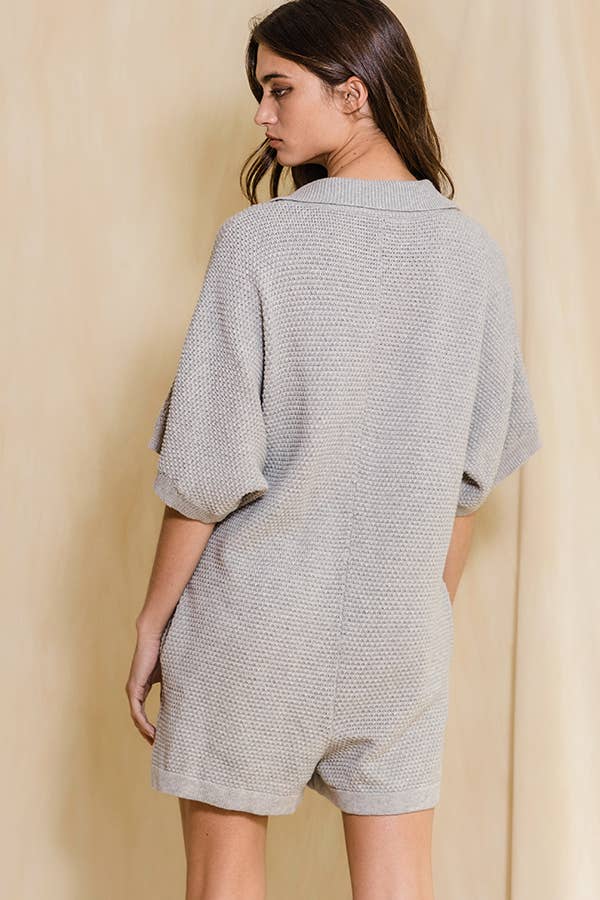 Ultra-comfy Oversize Heather Grey Solid Textured Knit Romper