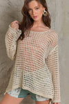 Pol Clothing - Dropped shoulder open knit boat neck sweater top