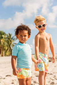 RuffleButts + RuggedButts - Boys Tropical Breeze Blue Short Sleeve Rash Guard