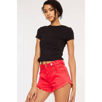 Maddy Short: Red High Rise Western Shorts