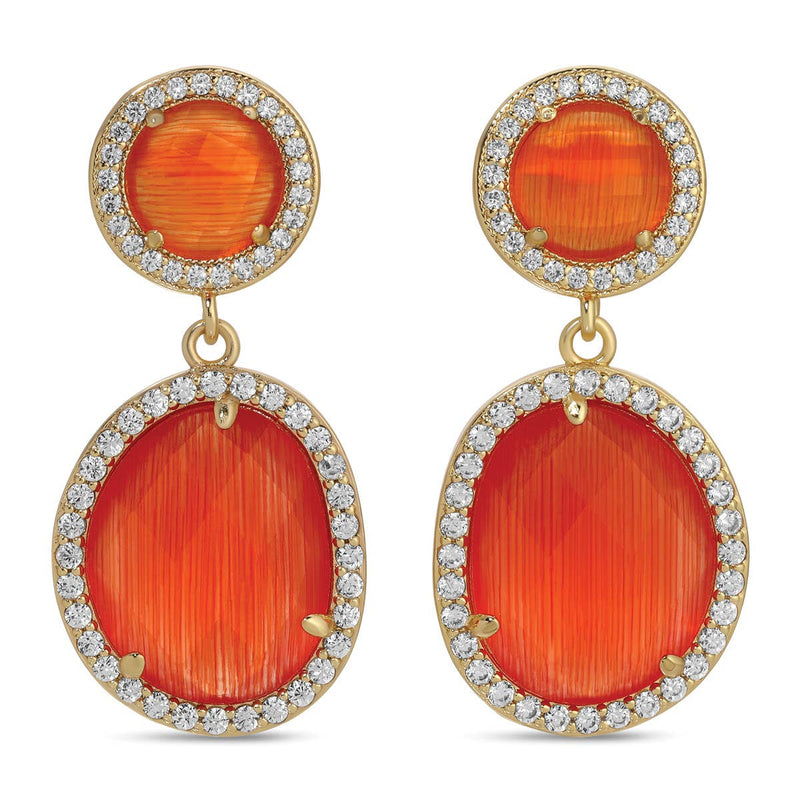 Splendid Iris - Clementine, Pave Stone Double Drop Earrings: Coral