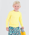 RuffleButts + RuggedButts - Boys Banana Yellow Long Sleeve Logo Rash Guard