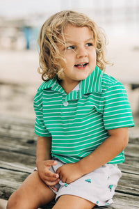 Sugar Bee Clothing - Boy Polo - Emerald Green Stripe: