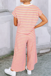 Stripe Tee Tasseled String Wide Leg Pants Set|Multicolor