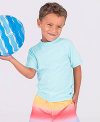 RuffleButts + RuggedButts - Boys Tropical Breeze Blue Short Sleeve Rash Guard