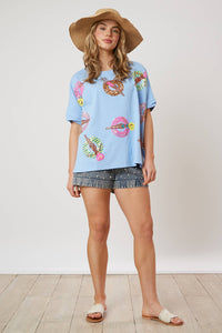 Fantastic Fawn - Sequin Pool Tube Short Sleeve Tee: LIGHT BLUE