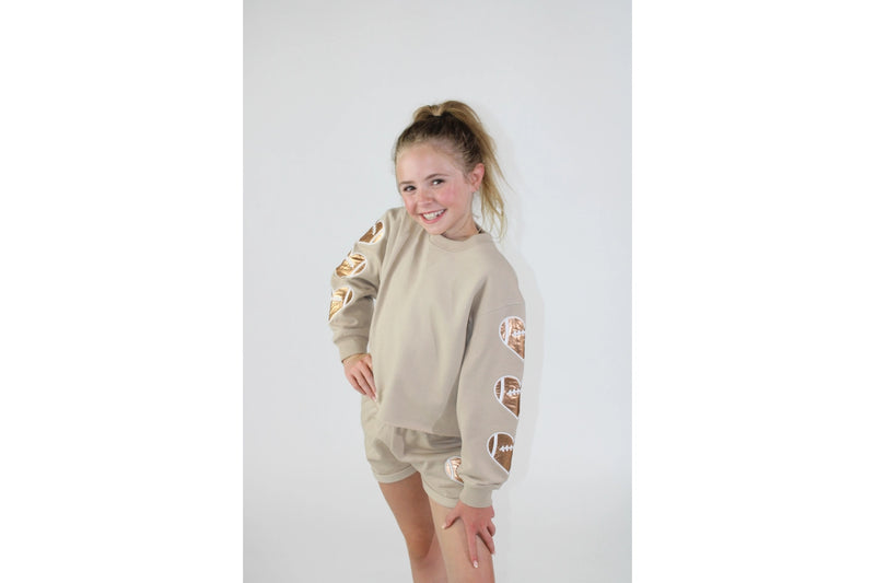 Football Heart Sleeve Applique Sweatshirt - Tween Girls