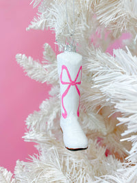 Rock Paper Scissors - Pink Bow Cowboy Boot Christmas Ornament