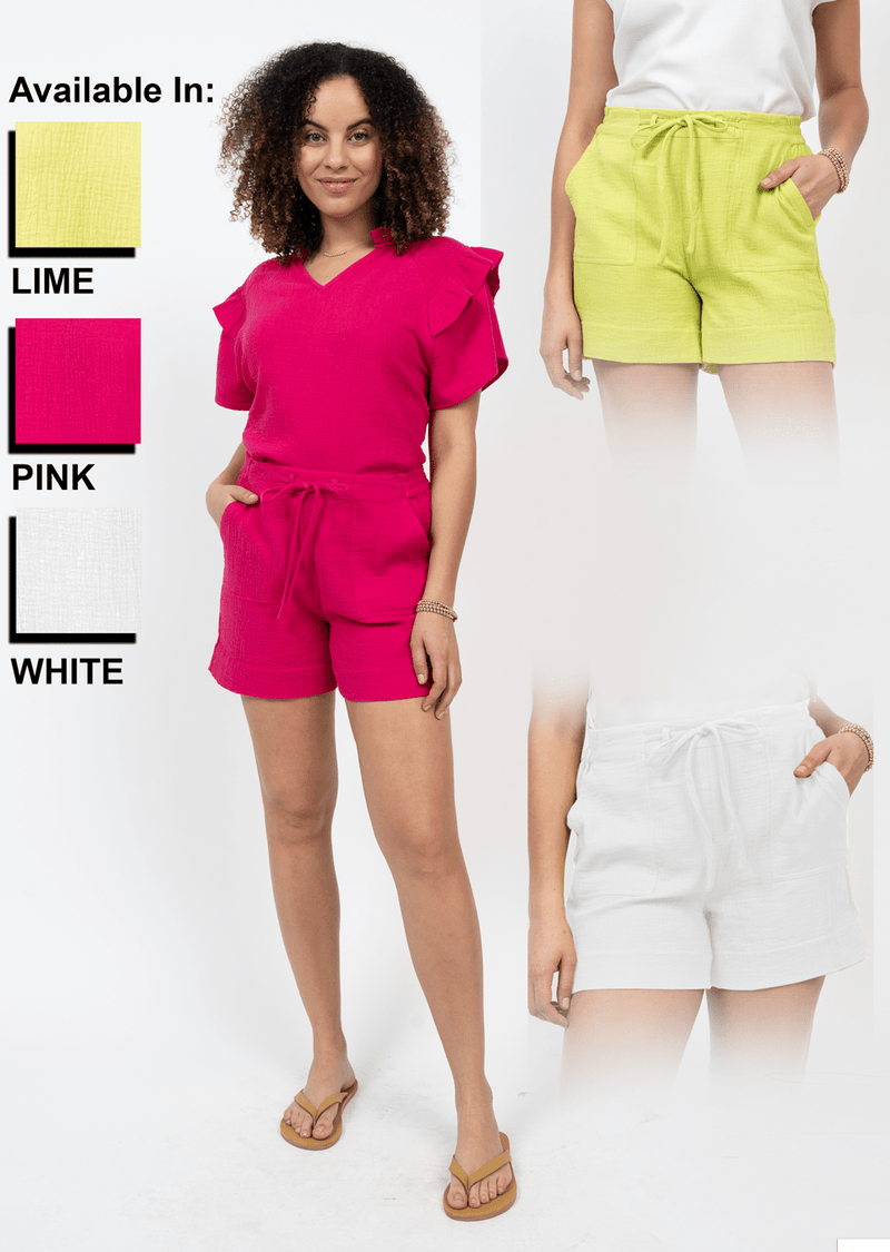 Ivy Jane Drawsting Short Gauze Lime