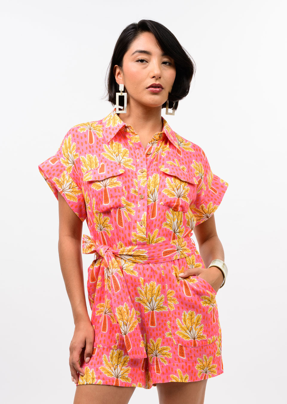 Pink Palm Tree Romper