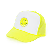 Trucker Hat w/ Happy Face Patch for Kids: BLACK