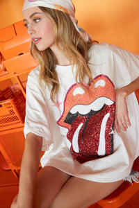 Rolling Stones Heather Grey Sequin Tongue Tee