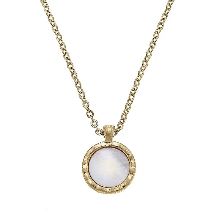 Canvas Style Bethany Disc Mother of Pearl Necklace in Worn Gold