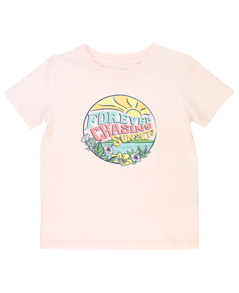 RuffleButts - Girls' Pale Pink "Chasing Sunsets" Graphic Tee