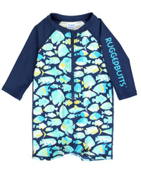 RuffleButts + RuggedButts -  Fish Friends Long Sleeve Logo One Piece Rash Guard