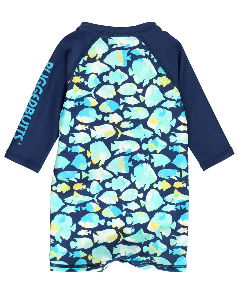 RuffleButts + RuggedButts -  Fish Friends Long Sleeve Logo One Piece Rash Guard