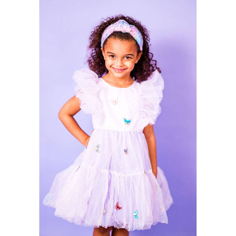 Three Wildflower Designs - Girls Butterfly Lilac Iridescent Tulle Dress