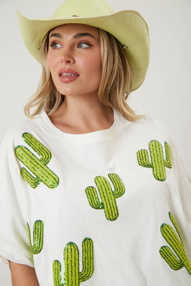 Peach Love California - Cactus Embroidery Oversized Top