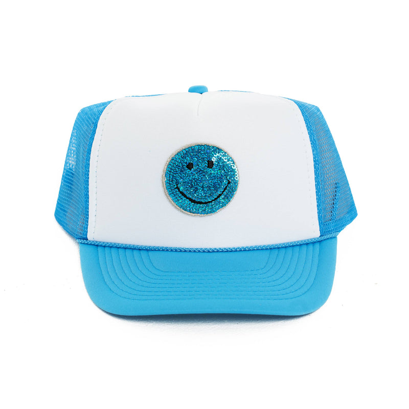 Trucker Hat w/ Happy Face Patch for Kids: BLACK