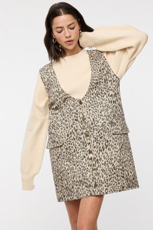 Leopard Denim Button-up Mini Dress