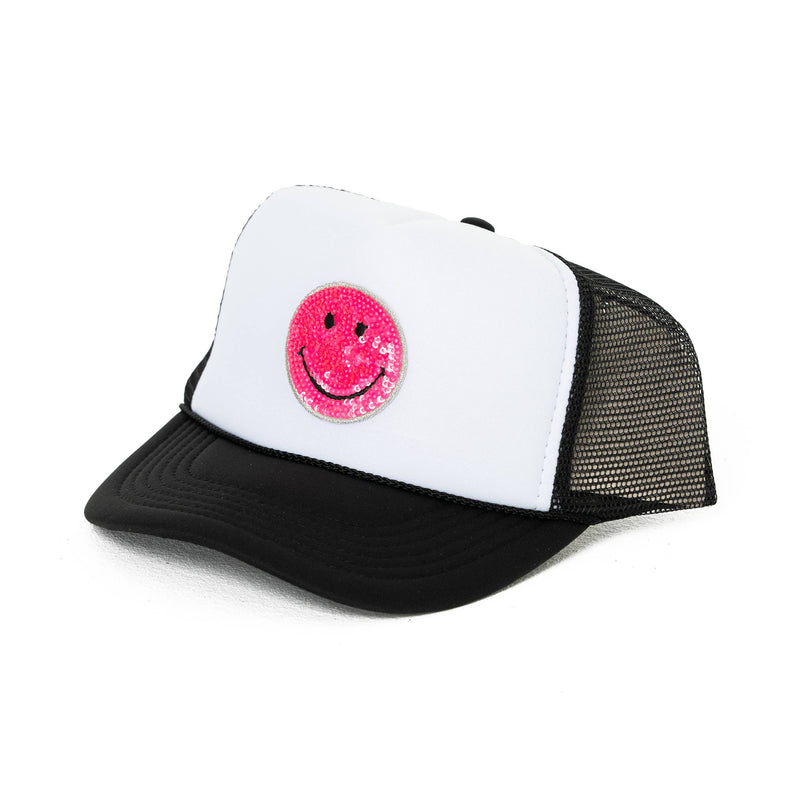 Trucker Hat w/ Happy Face Patch for Kids: BLACK