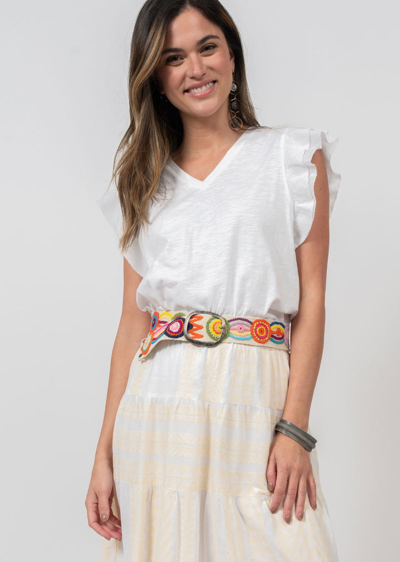 Ivy Jane White V Neck Flounce Sleeve Tee