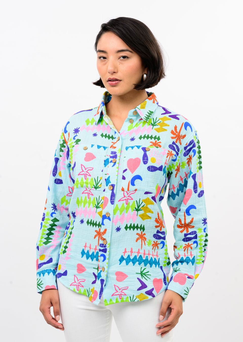 Blue Long Sleeve Camp Shirt