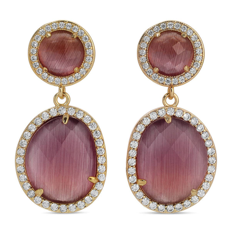 Splendid Iris - Clementine, Pave Stone Double Drop Earrings: Coral