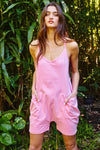 Pink Oversize Tank V-neck Solid Jersey Romper