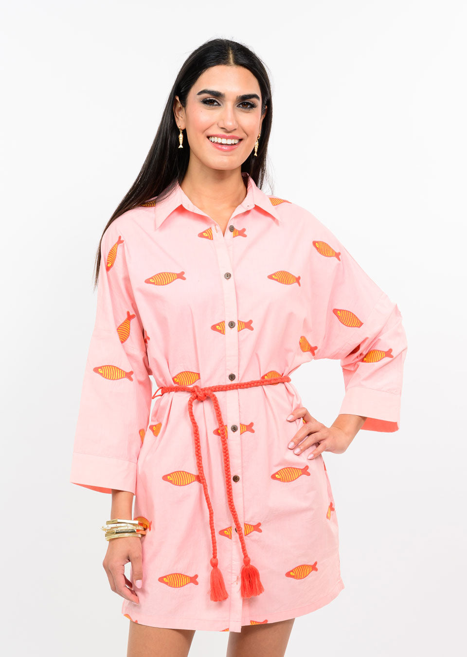 Blush Embroidered Fish Shirtdress