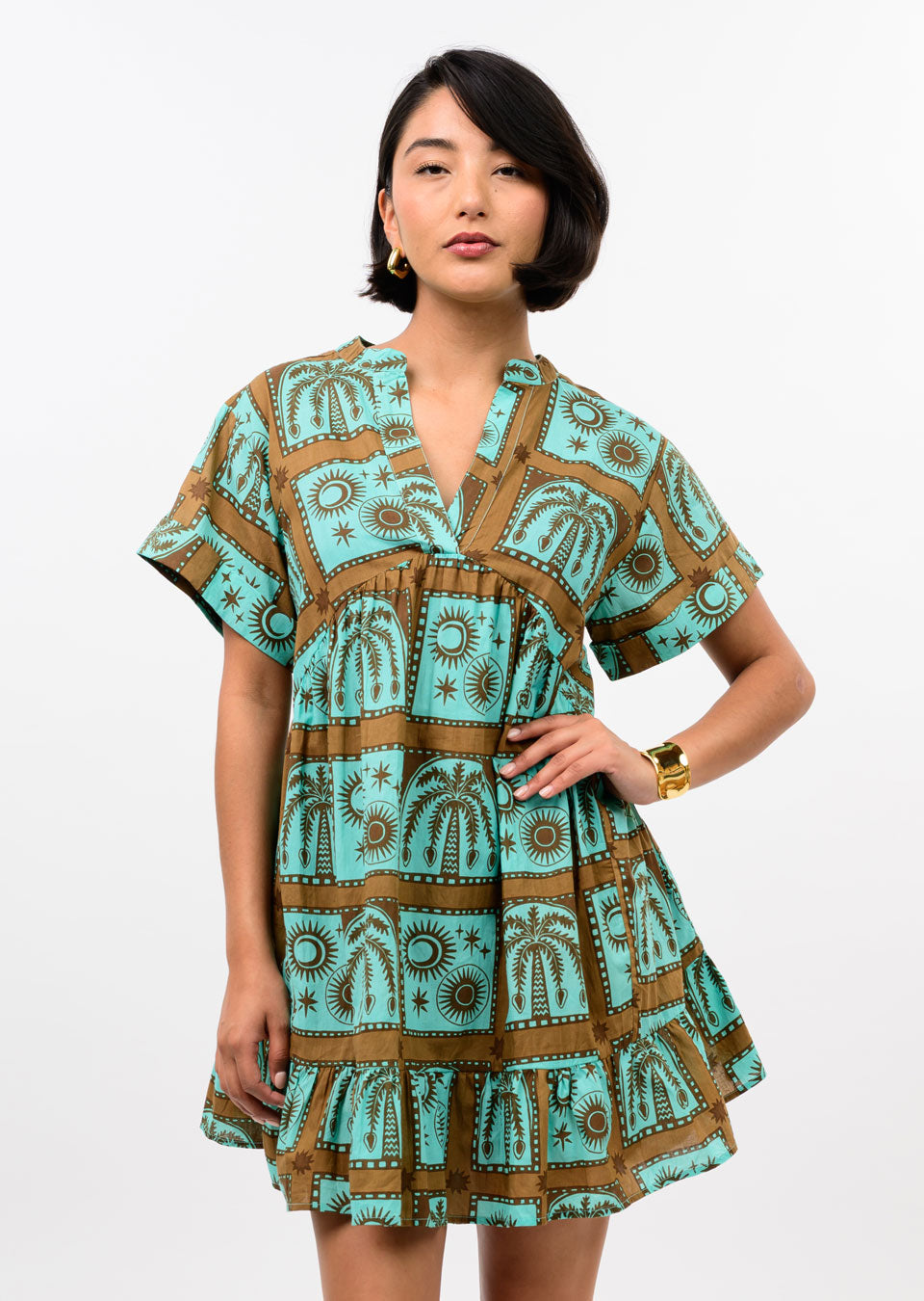 Turquoise Block Tropical Dress