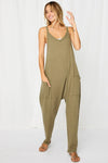 Ces Femme - Solid Olive Harem Jumpsuit with Pockets