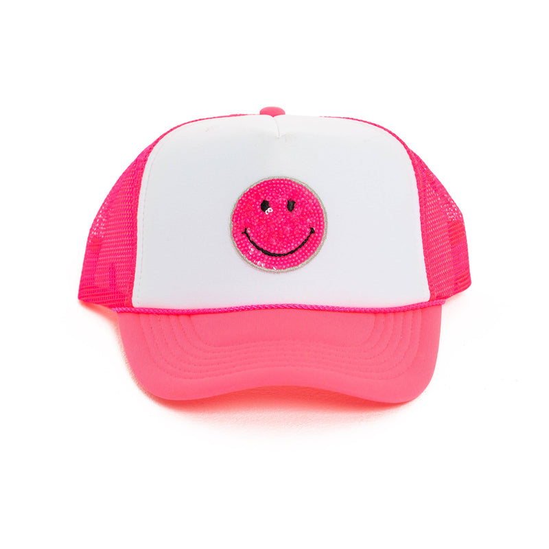 Trucker Hat w/ Happy Face Patch for Kids: BLACK