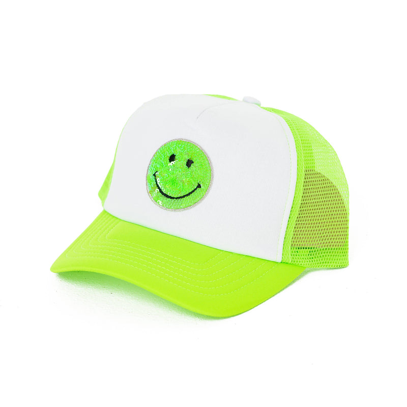 Trucker Hat w/ Happy Face Patch for Kids: BLACK