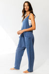 Bucketlist Drop Crotch V-neck Solid French Terry Knit Navy Jumpsuit